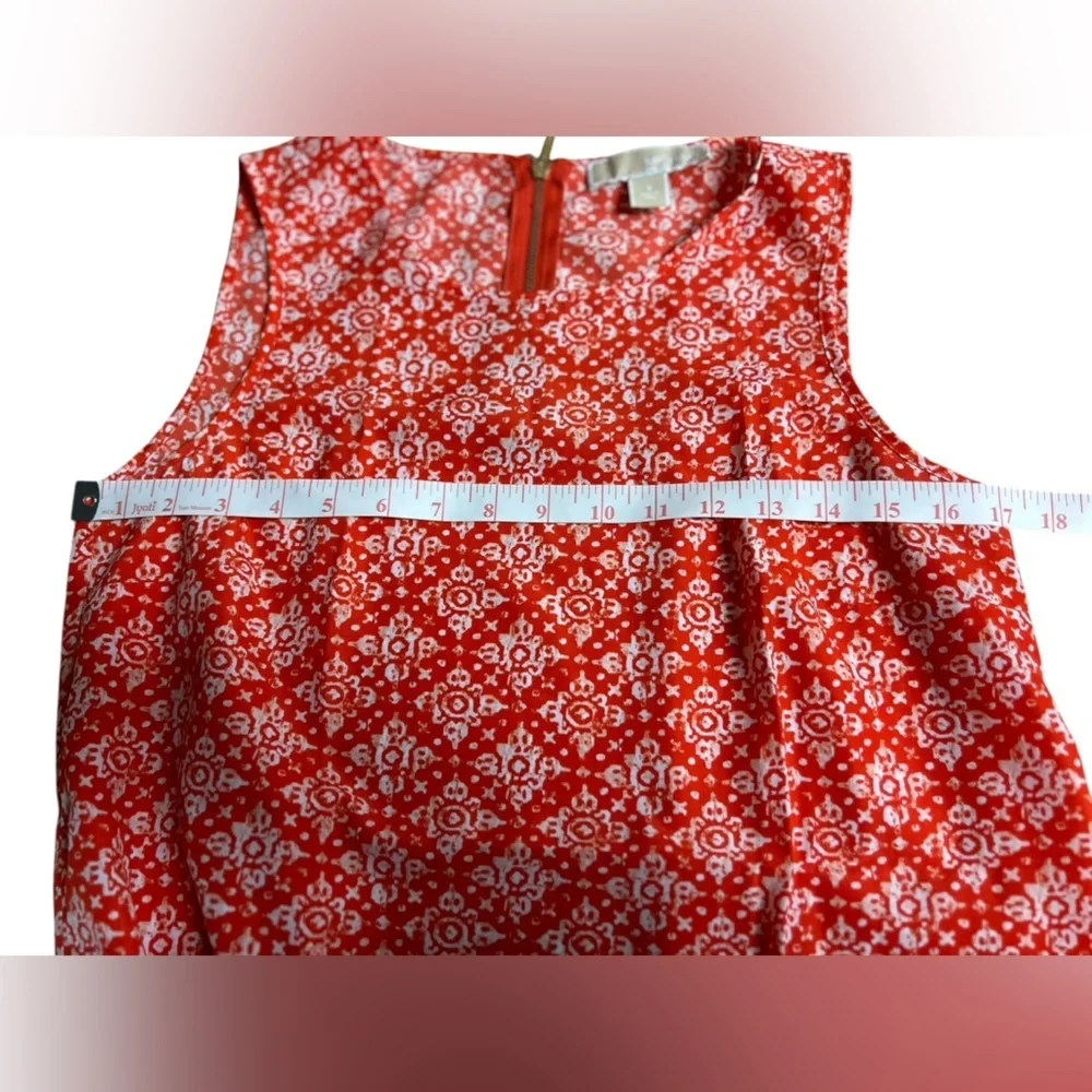 Michael Kors Women's Sleeveless Blouse Orange White‎ Back Zip Size S